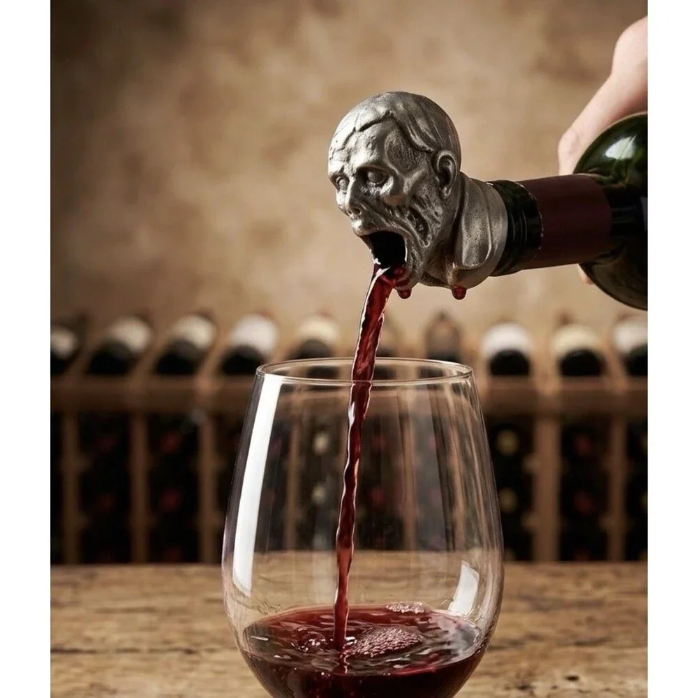 Menagerie Wine Pour Spout - Zombie Head Stainless Steel Aerator